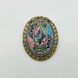 Vintage Large acrylic Morrocan Matrix with gold tone Filigree brooch
